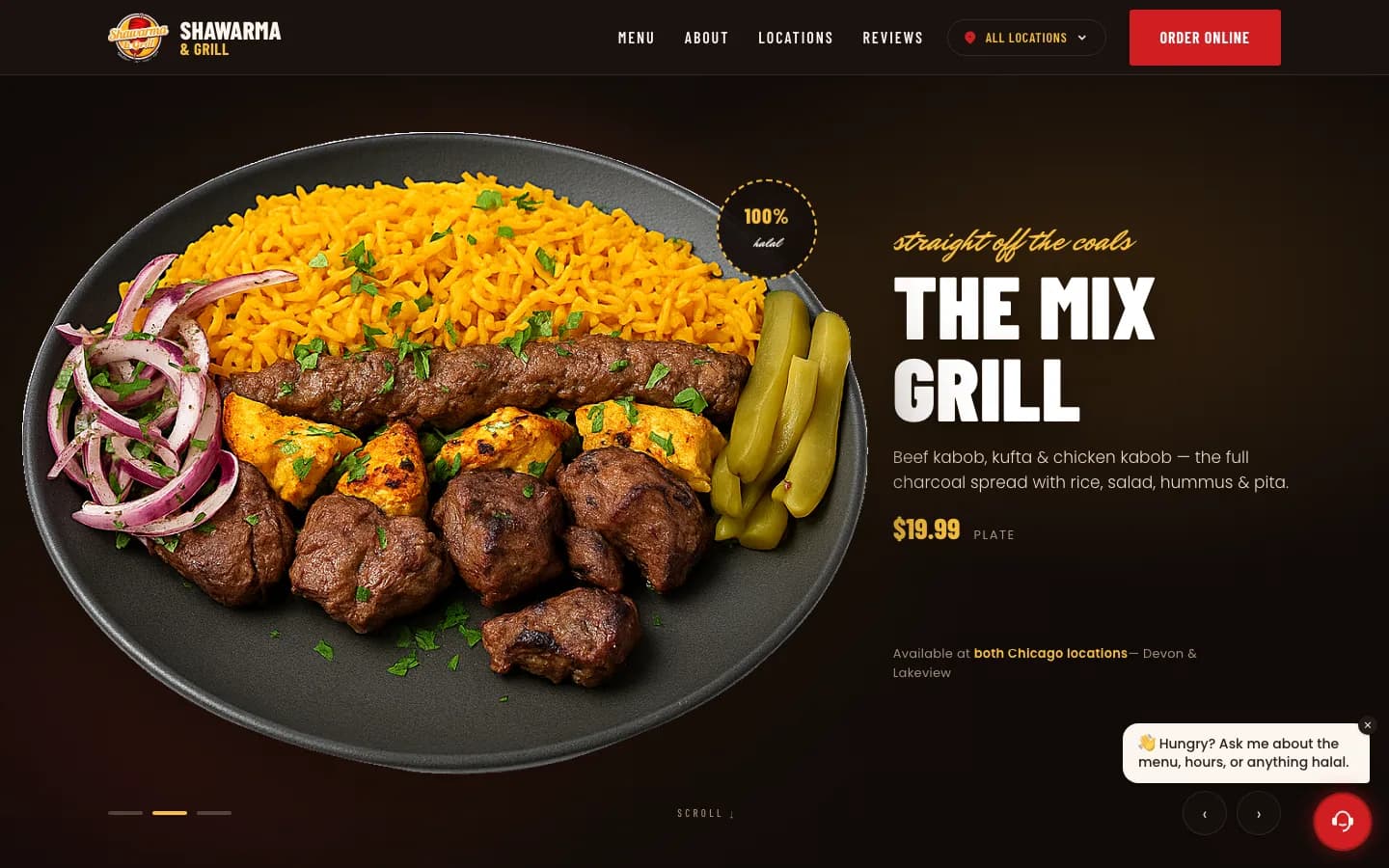 Screenshot of the Shawarma Grill website (Restaurant)